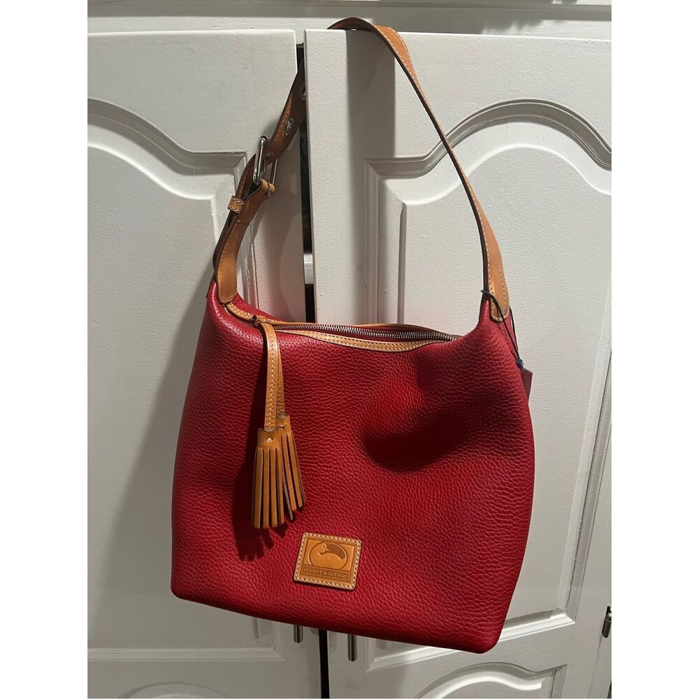 Dooney & Bourke Red Pebbled Leather Hobo Shoulder Bag Tassel Zip Closure Purse